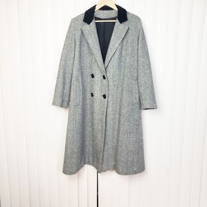 Grey Chevron Print Wool Long Coat Size Large